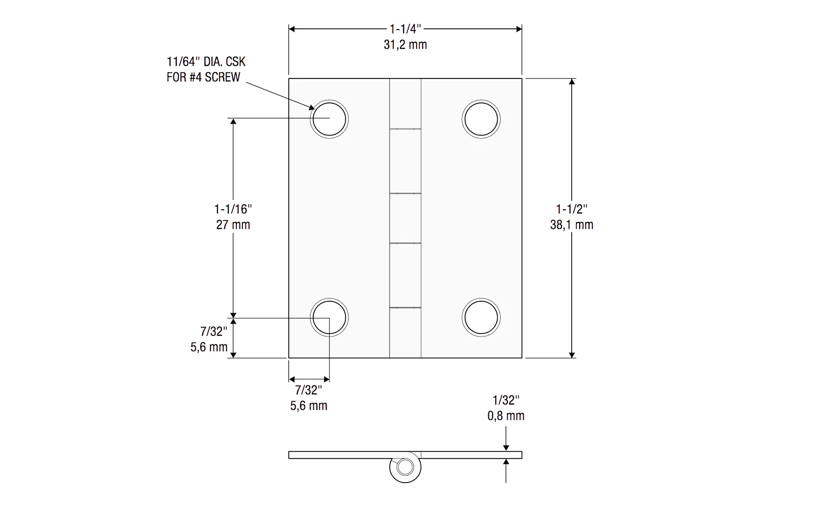 1-1/2" x 1-1/4" Satin Nickel Hinges ~ 2 Pack - Image 2