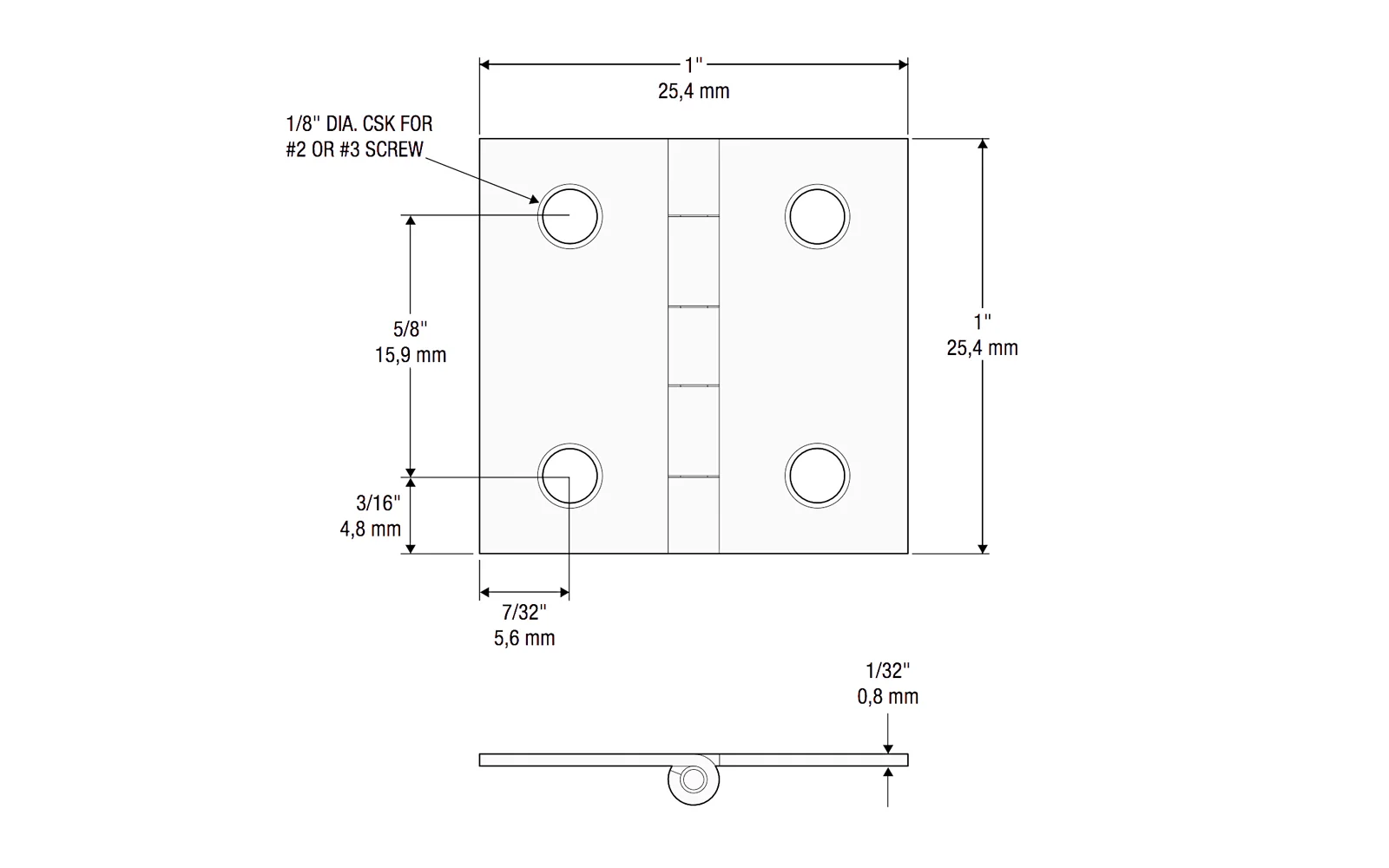 1" x 1" Satin Nickel Hinges ~ 4 Pack - Image 2