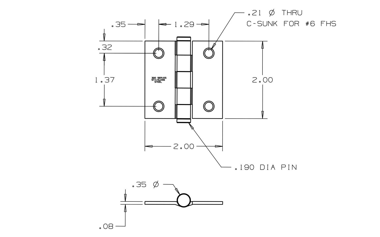 2" Stainless Door Hinges - 2 Pack - Image 2