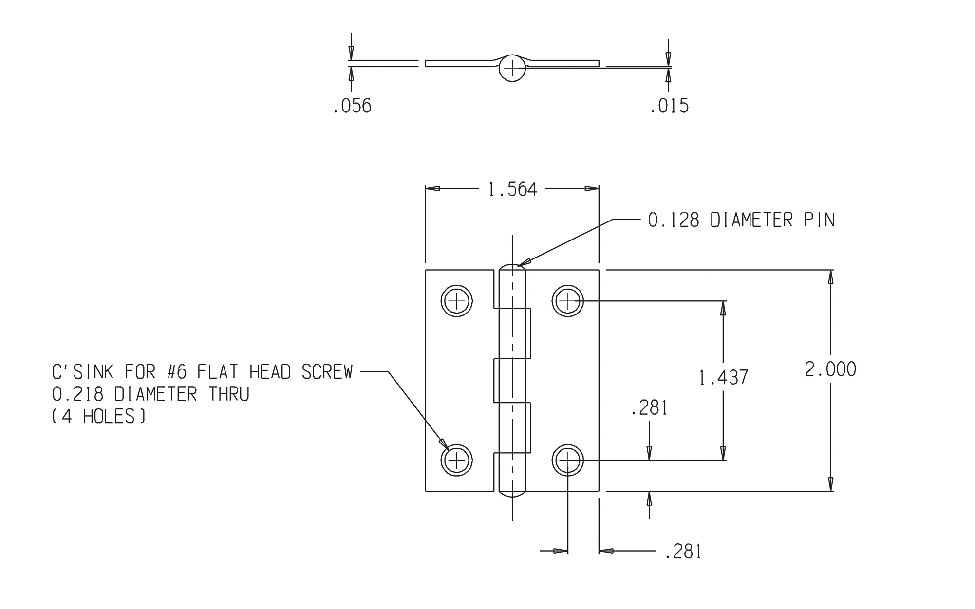 2" Zinc-Plated Loose-Pin Narrow Hinges - 2 Pack - Image 2