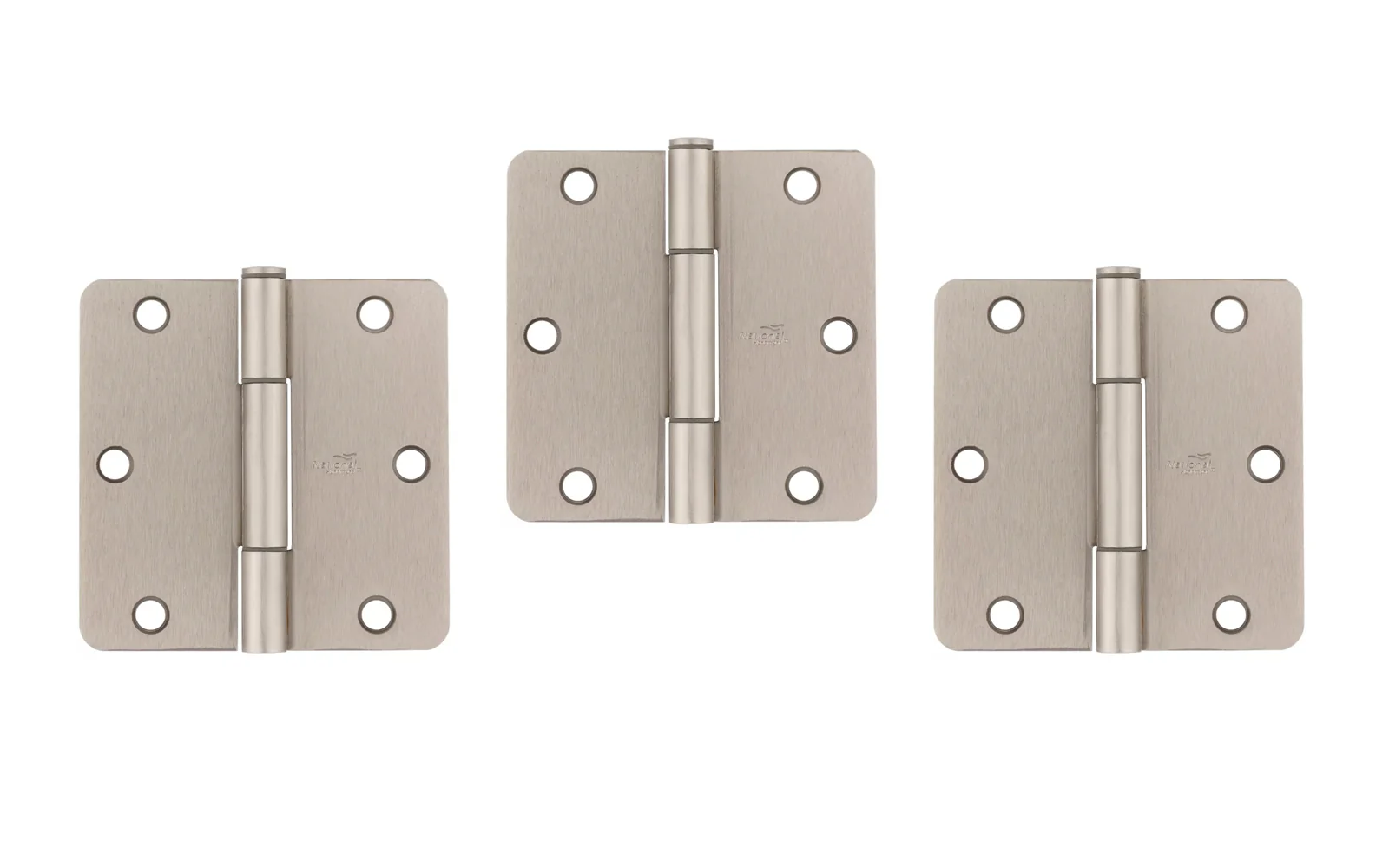 3-1/2" Satin Nickel "Squeak Guard" Door Hinges, 1/4" Radius - 3 Pack
