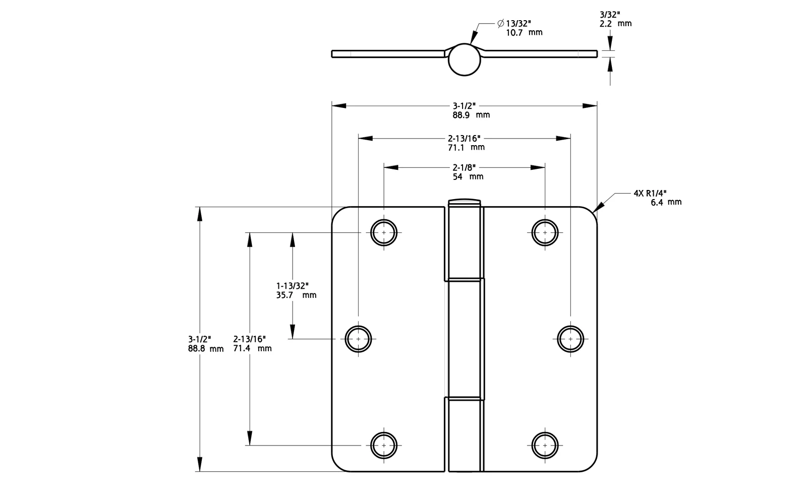 3-1/2" Satin Nickel "Squeak Guard" Door Hinges, 1/4" Radius - 3 Pack - Image 4