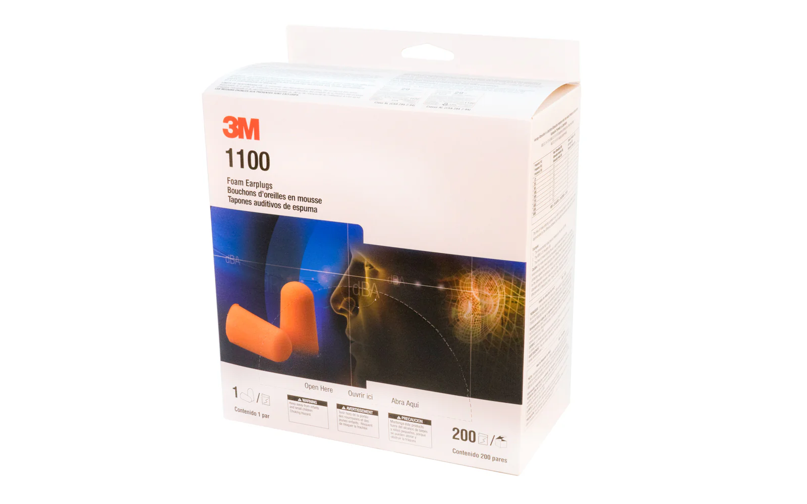 3M Box of Foam Earplugs, Uncorded - 200 Pair