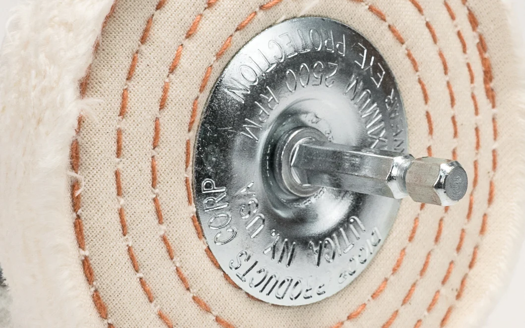 4" Spiral Sewn Buffing Wheel With 1/4" Mandrel ~ 1/2" Thick - Image 3