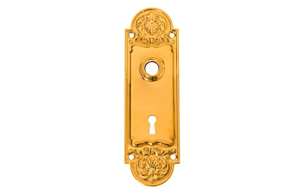 Ornate Brass Escutcheon Door Plate with Keyhole - Image 4