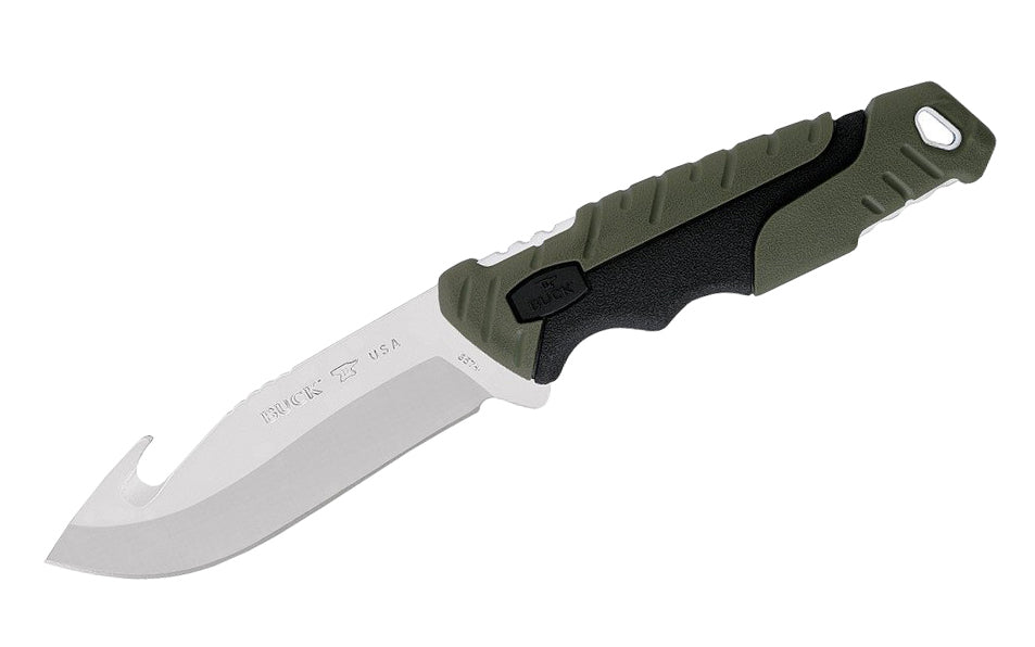 Buck Knives 657 Pursuit, Large Fixed Blade Knife with Guthook - Green