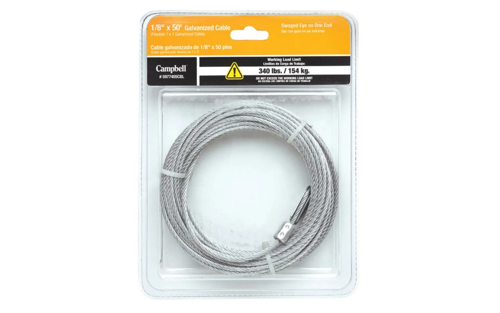 Campbell 1/8" x 50' Galvanized Cable with Swaged Eye