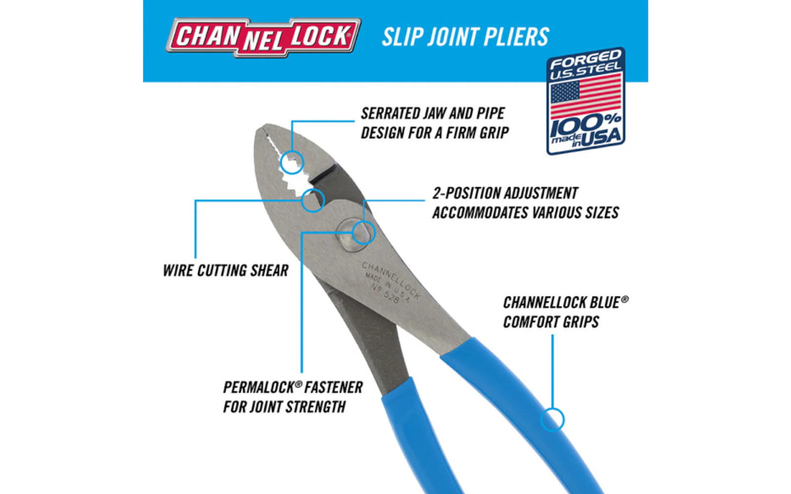 Channellock 8" Slip Joint Pliers - Image 2