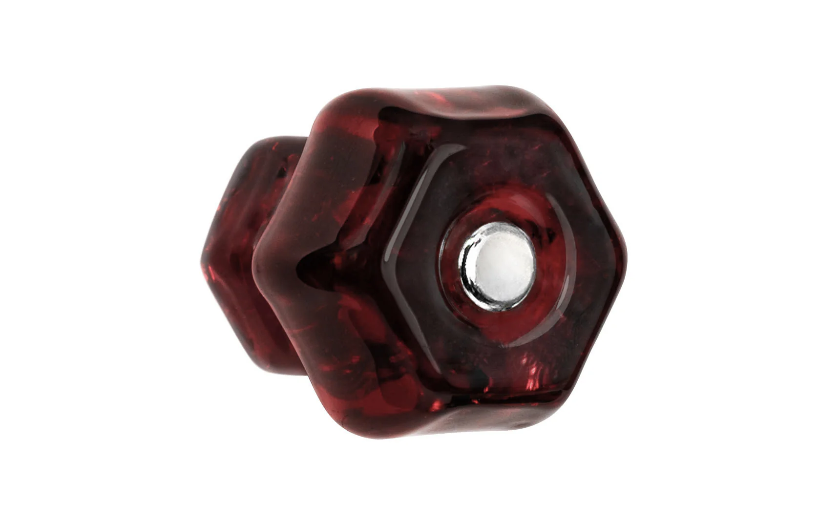 Classic Hexagonal Glass Cabinet Knob ~ Dark Red
