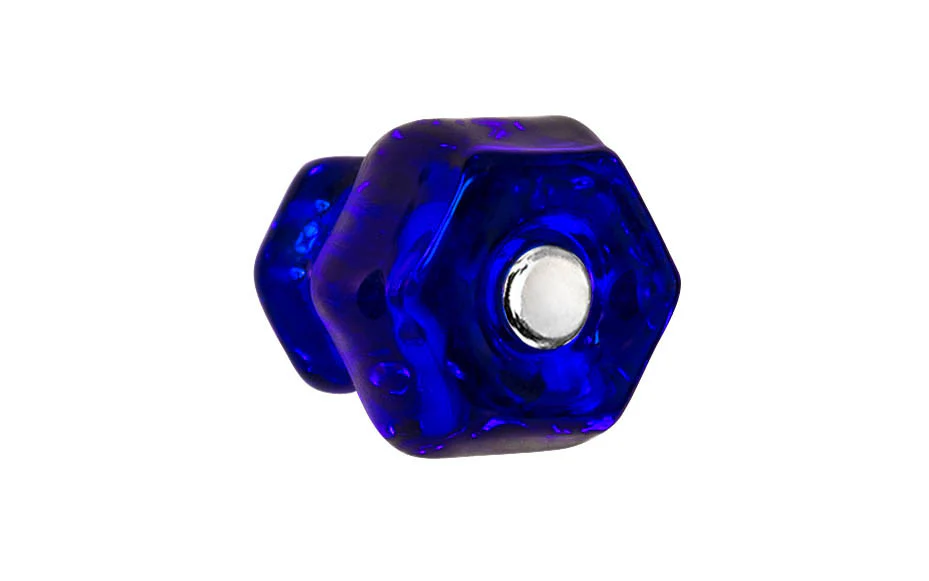 Classic Hexagonal Glass Cabinet Knob ~ Cobalt Blue - Image 2