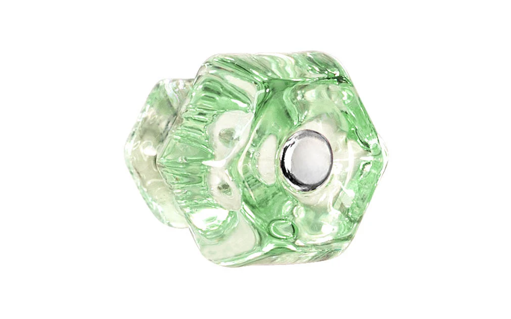Classic Hexagonal Glass Cabinet Knob ~ Depression Green
