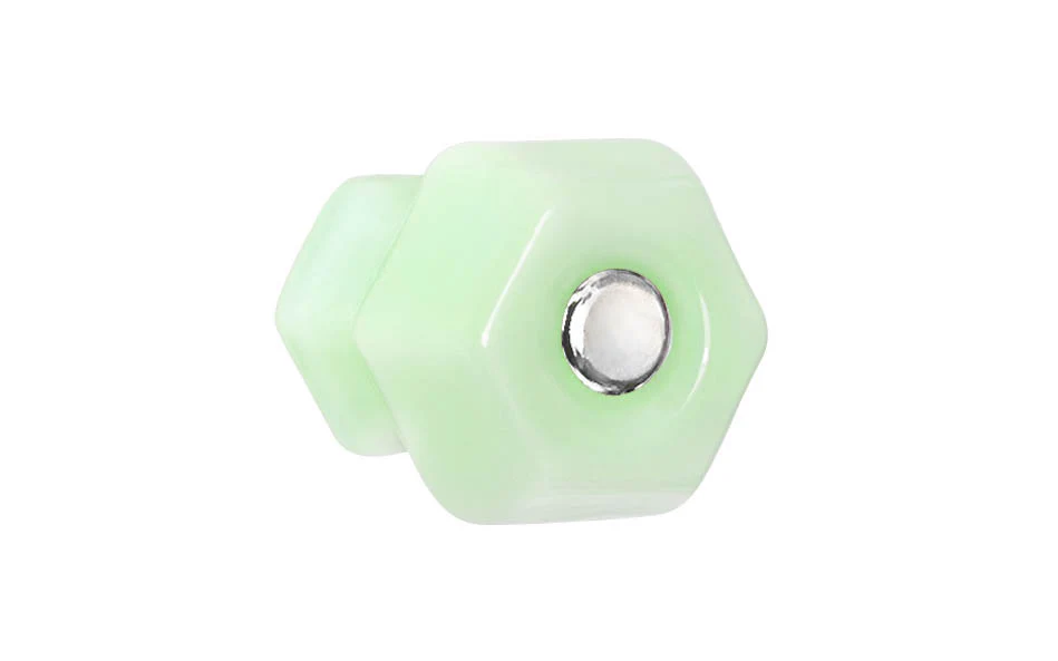 Classic Hexagonal Glass Cabinet Knob ~ Milk Green - Jade - Image 2