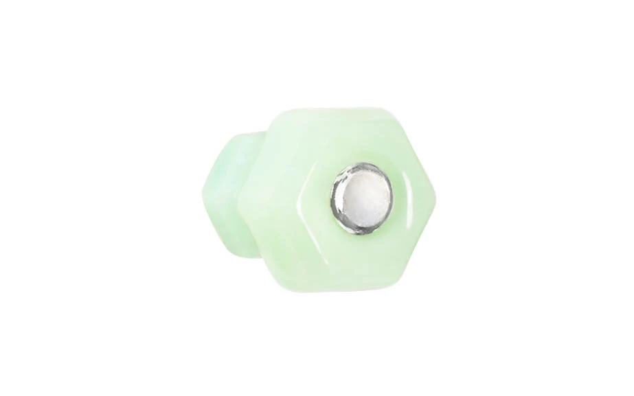 Classic Hexagonal Glass Cabinet Knob ~ Milk Green - Jade - Image 3