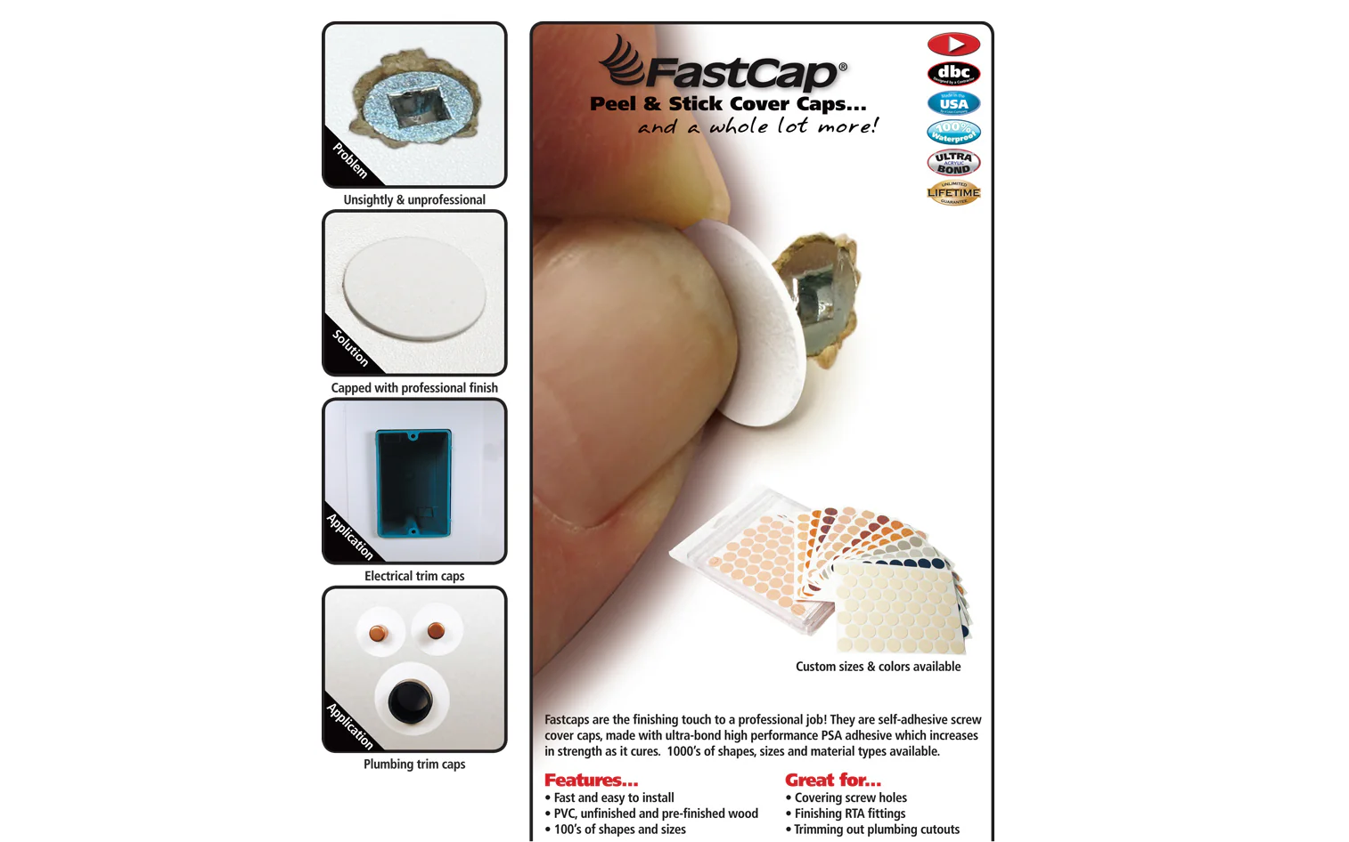 FastCap 9/16" White Adhesive Cover Caps - Solid PVC ~ 1060 Pieces - Image 2