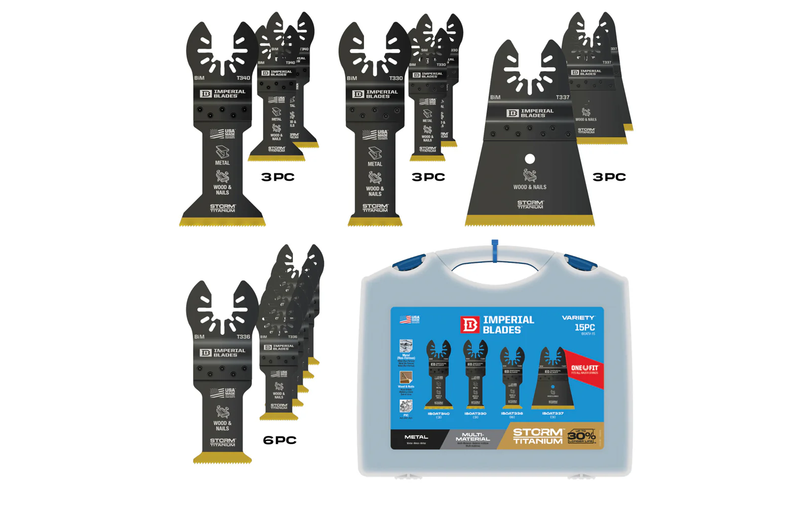 Imperial Blades "One Fit" Storm Titanium Metal/Wood Variety Pack - 15 PC in Case