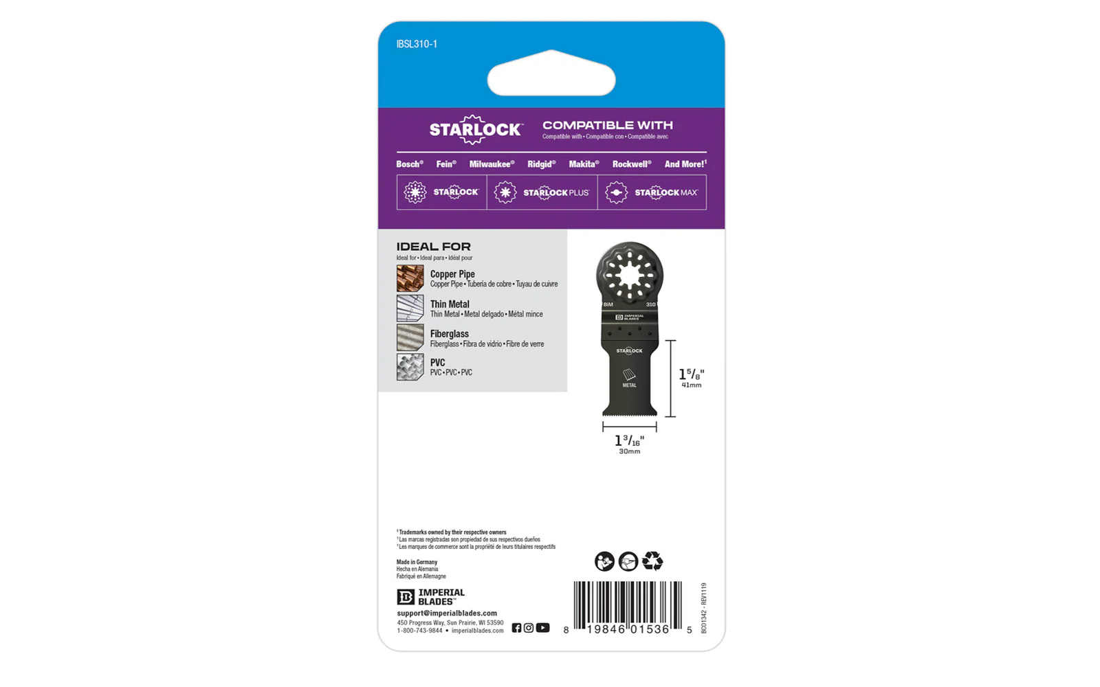 Imperial Blades "Starlock" 1-3/16" Standard Thin Metal Blade - Image 3