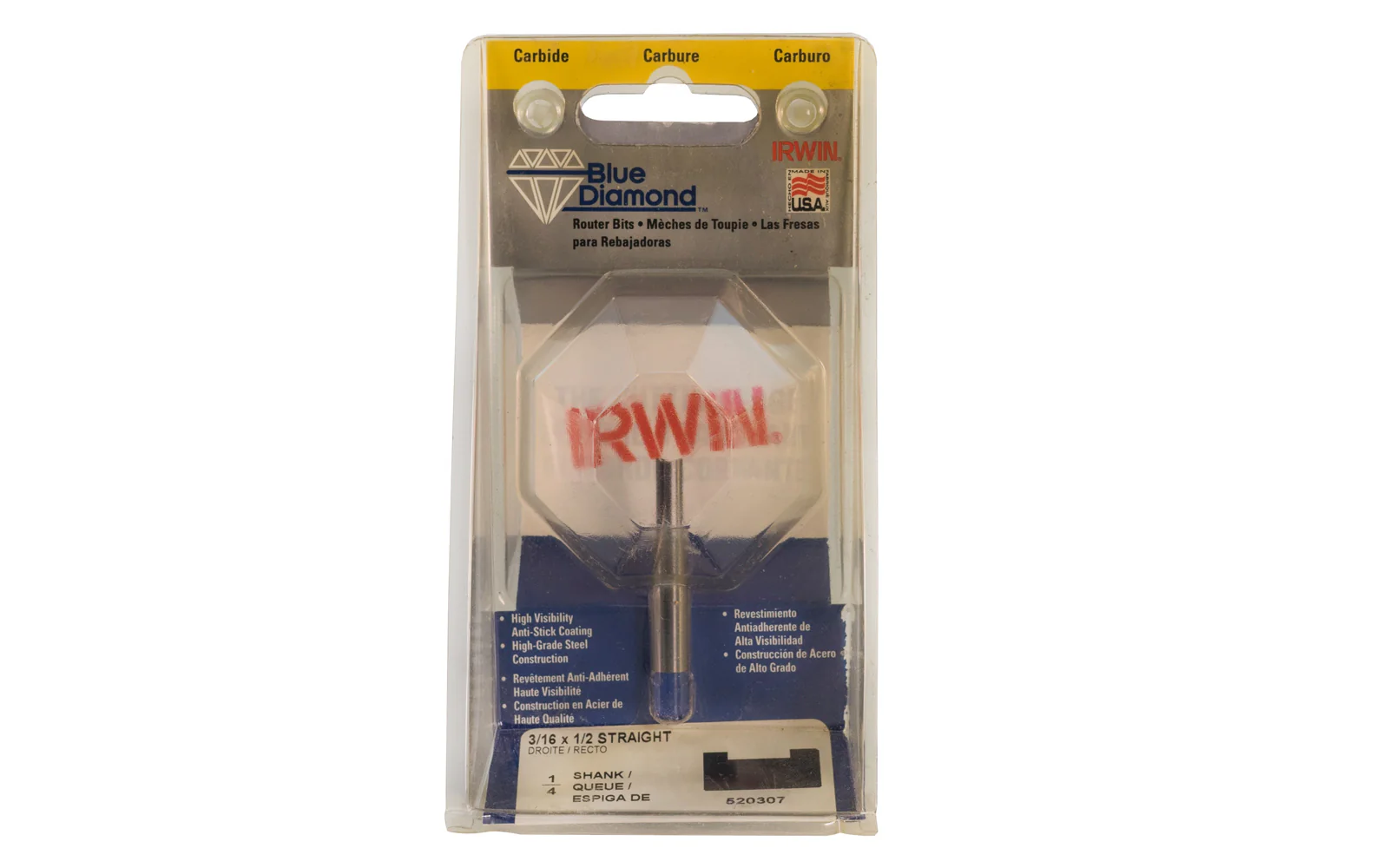Irwin Carbide 3/16" x 1/2" Straight Router Bit - Made in USA