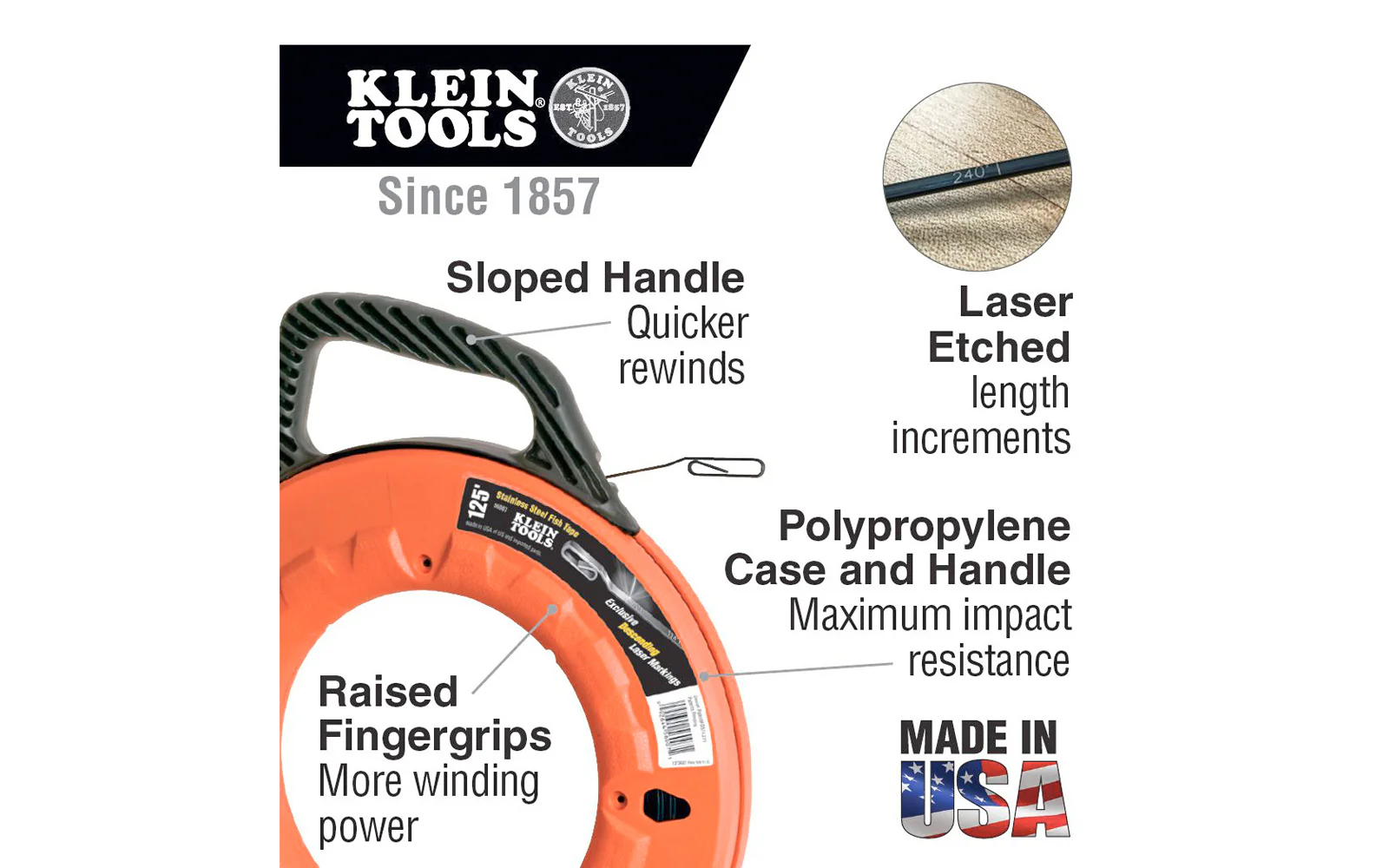 Klein Tools 65' Steel Fish Tape - 1/8" Wide - Image 4