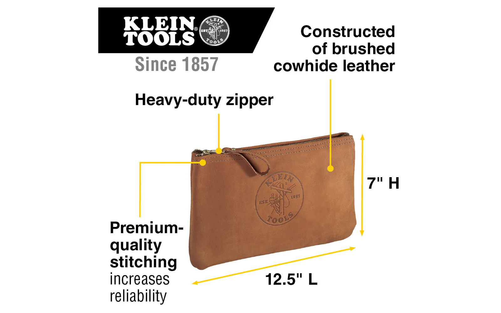Klein Top-Grain Leather Zipper Pouch Bag - Image 3