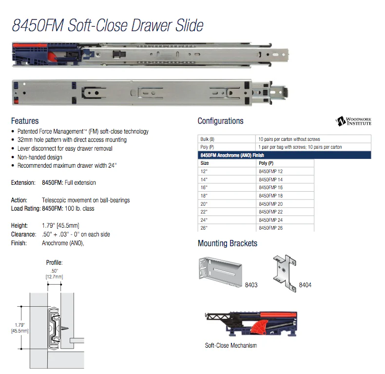 Knape & Vogt Side Mount Soft-Close Full Extension Drawer Slides - 8450FMP - Image 3