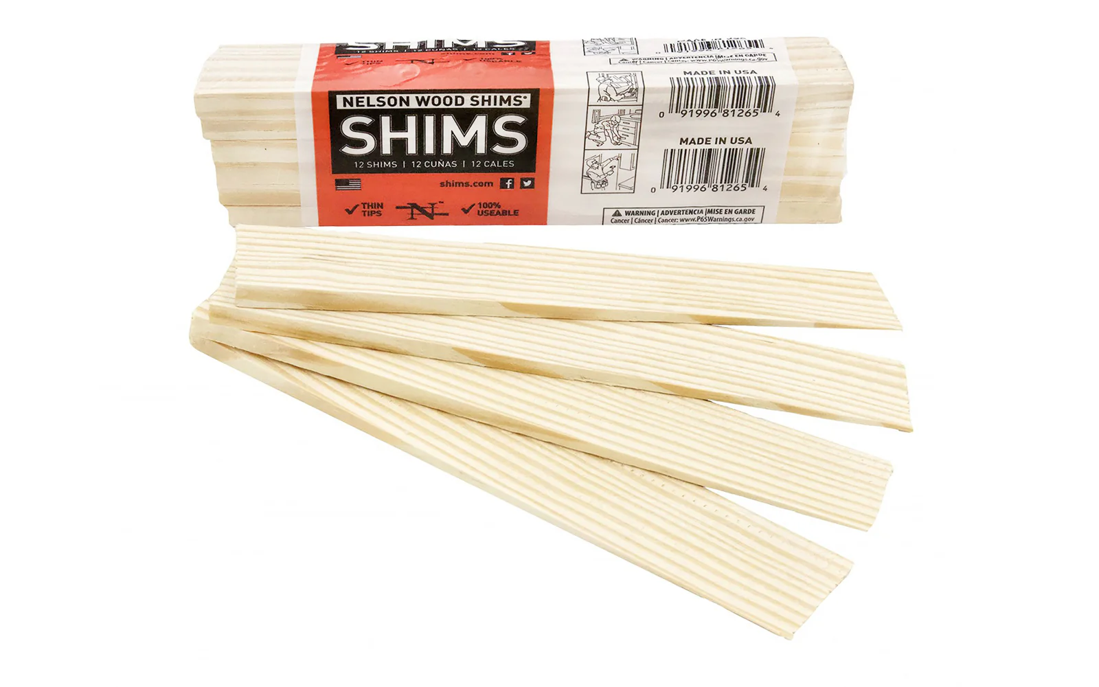 Nelson Wood Shims - 8" Long ~ 12 Pack Bundle