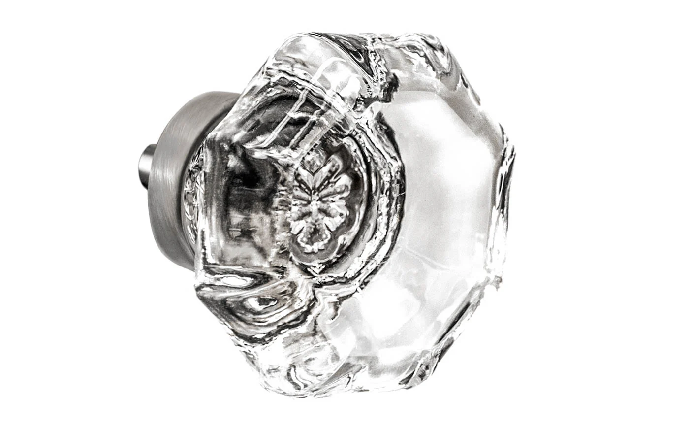 Octagonal Clear Glass Cabinet Knob with Brushed Nickel Finish - Image 2