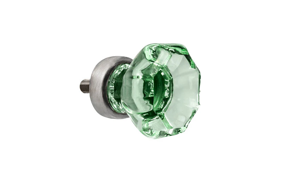Octagonal "Depression Green" Glass Cabinet Knob with Brushed Nickel Finish - Image 2