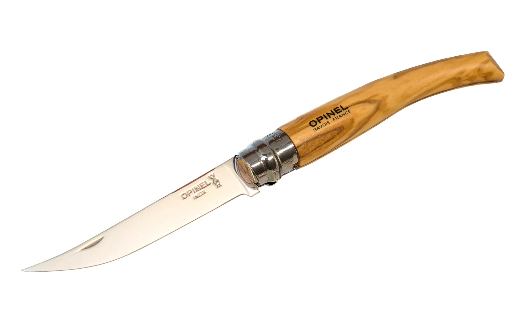 Opinel Stainless Steel "Effilés" Slim Knife ~ Olivewood Handle