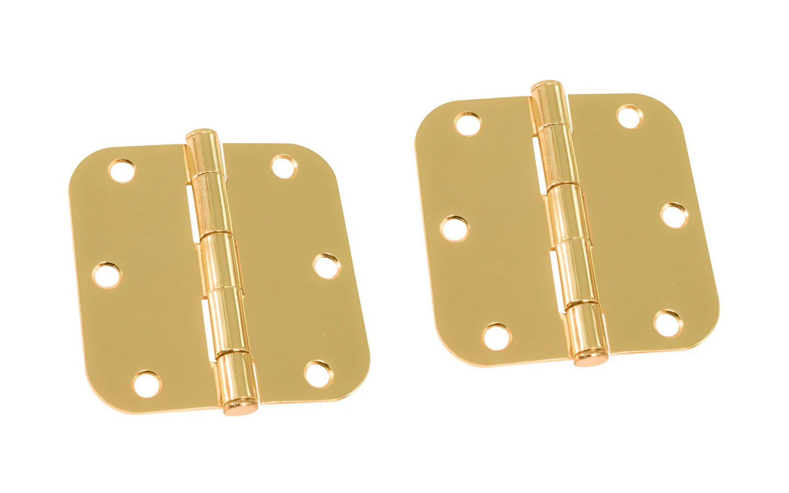 Pair of 3-1/2" Bright Brass Door Hinges - 5/8" Radius