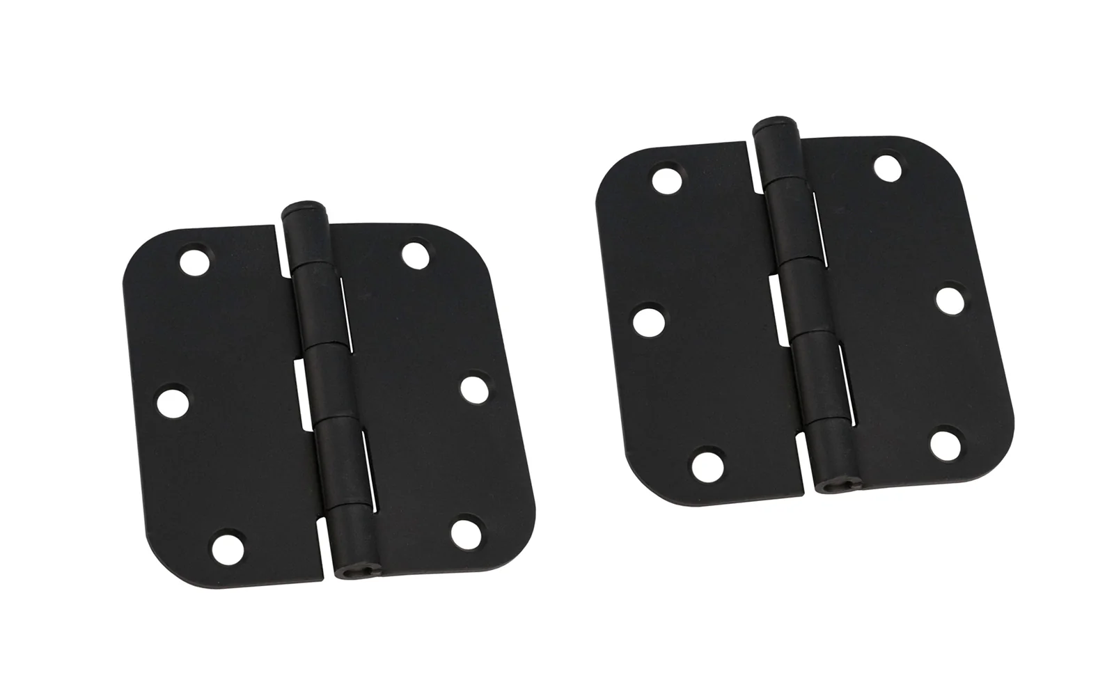 Pair of 3-1/2" Flat Black Door Hinges - 5/8" Radius