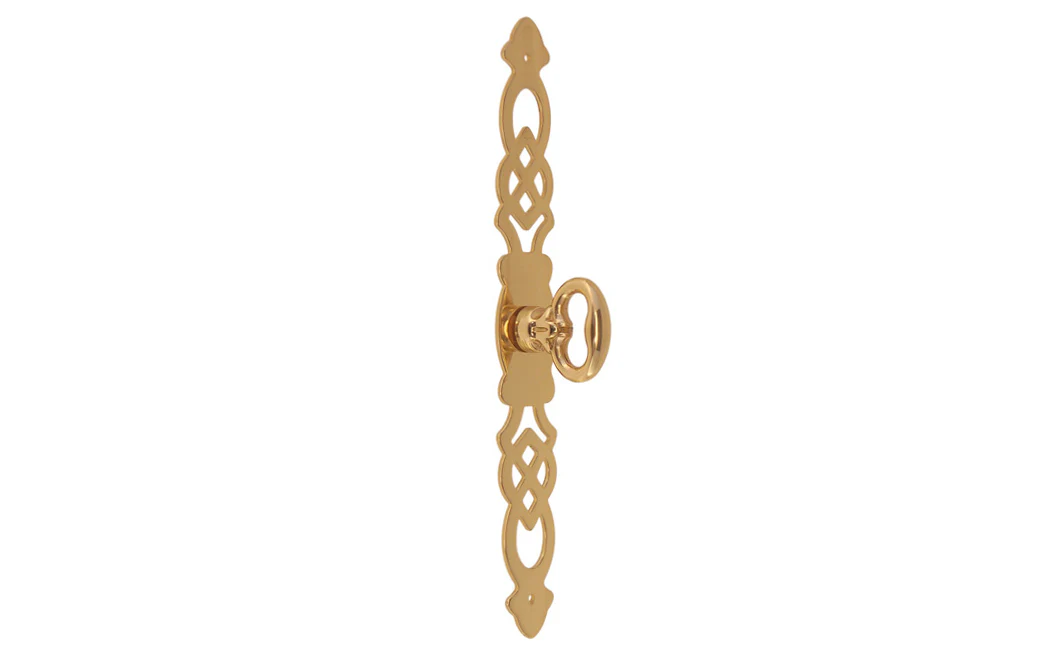 Solid Brass Chippendale-Style Cabinet Door Pull with 6-3/4" Backplate