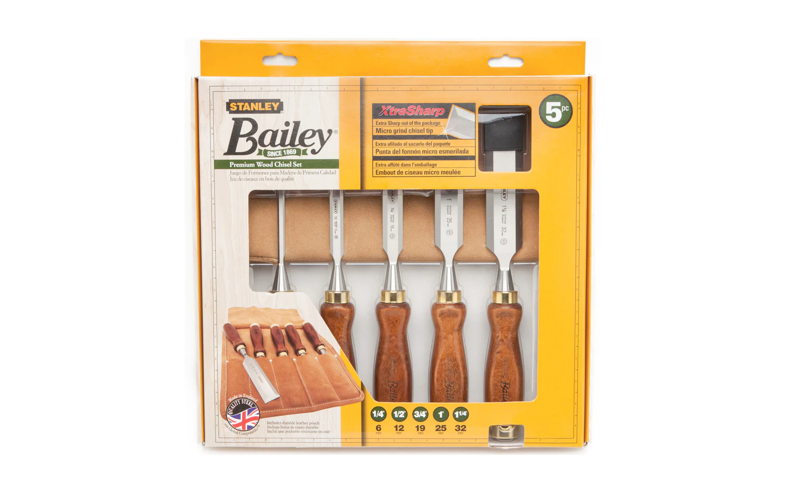 Stanley Bailey 5-Piece Wood Chisel Set with Leather Pouch ~ 1/4" - 1/2" - 3/4" - 1" - 1-1/4" - Image 3